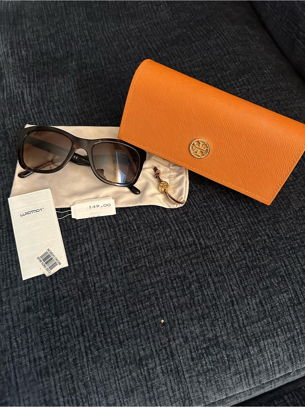 Tory Burch Orange Saffiano Sunglasses with Gold Logo Case